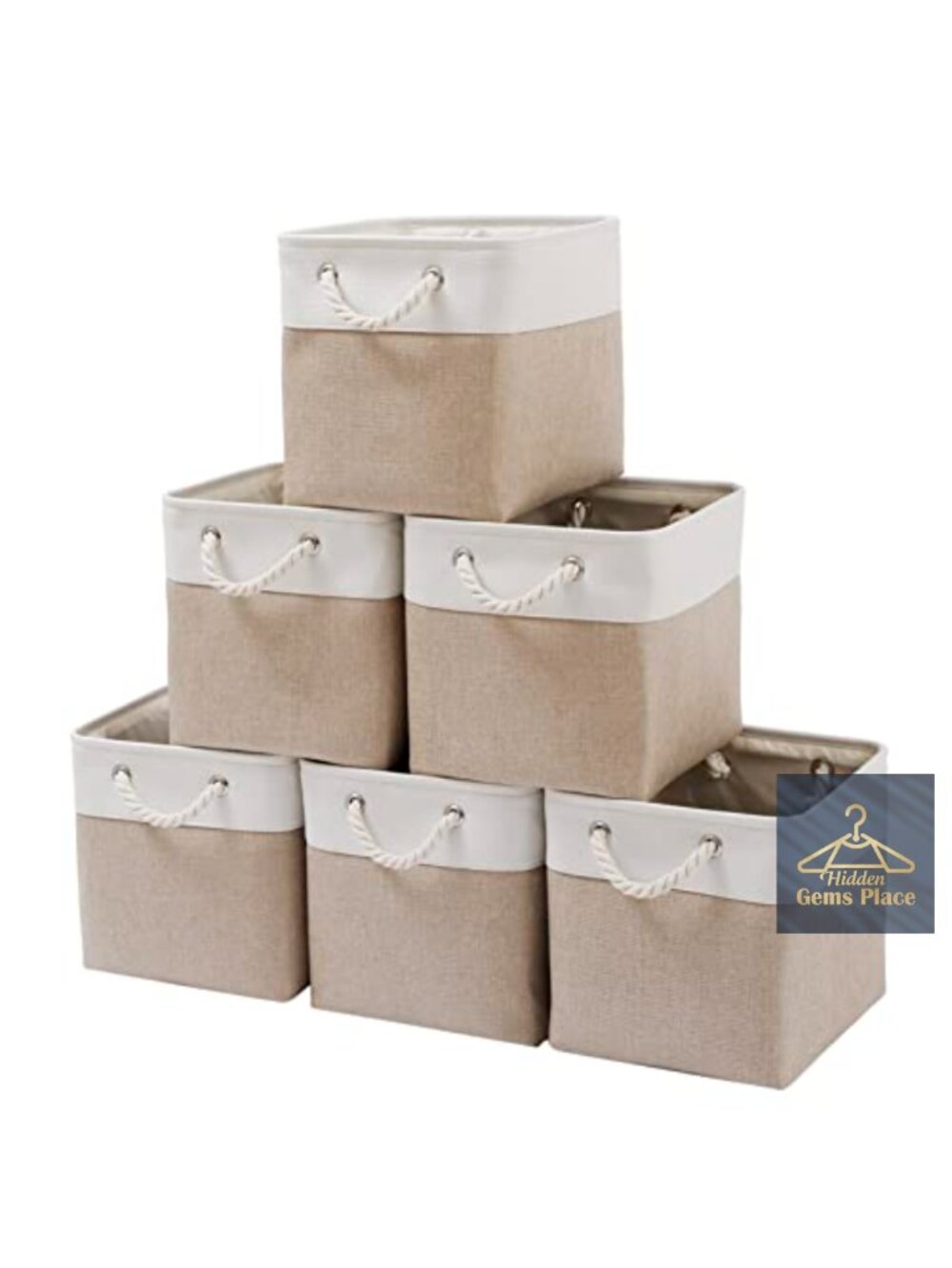 6 Pack Collapsible Linen Storage Cubes 11x11 Inch Foldable Bins with Ropes